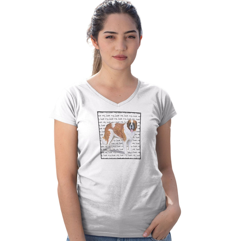 Saint Bernard Love Text - Women's V-Neck T-Shirt