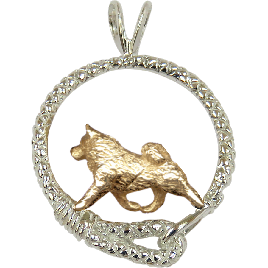 Solid 14K Gold Samoyed in Sterling Silver Leash Pendant