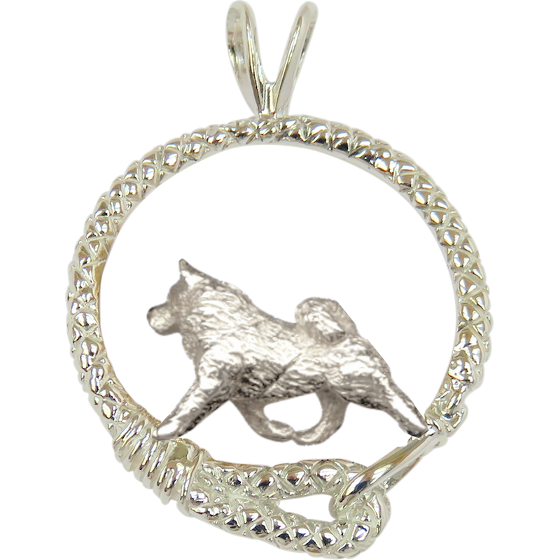 Samoyed in Solid Sterling Silver Leash Pendant