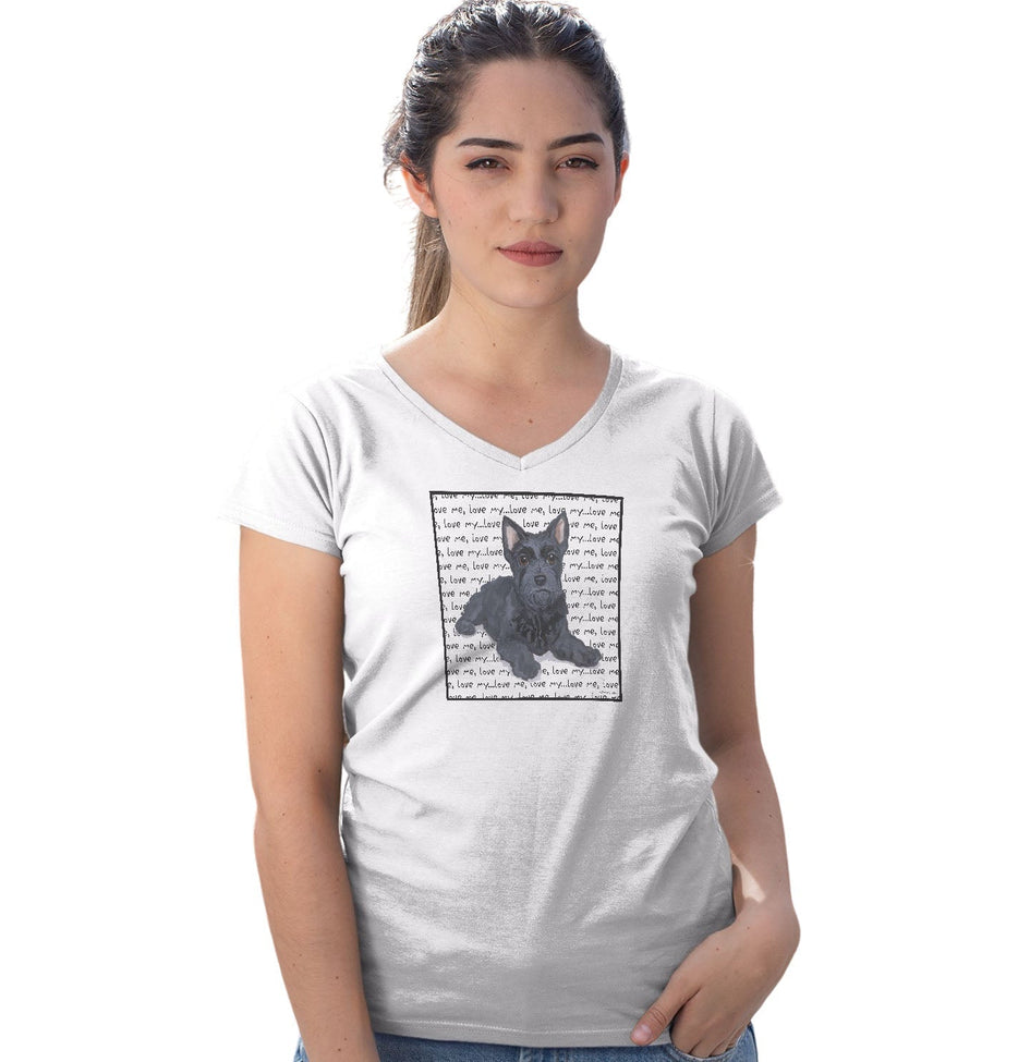Scottish Terrier Puppy Love Text - Women's V-Neck T-Shirt