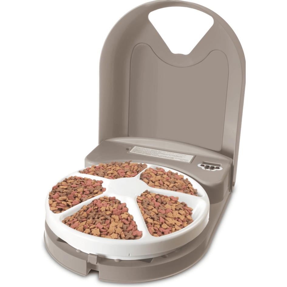 PetSafe 5 Meal Dog Food Dispenser Storage for Up to 5 Cups of Kibble or Treats of Any Size Tray Automatically Rotates According to User