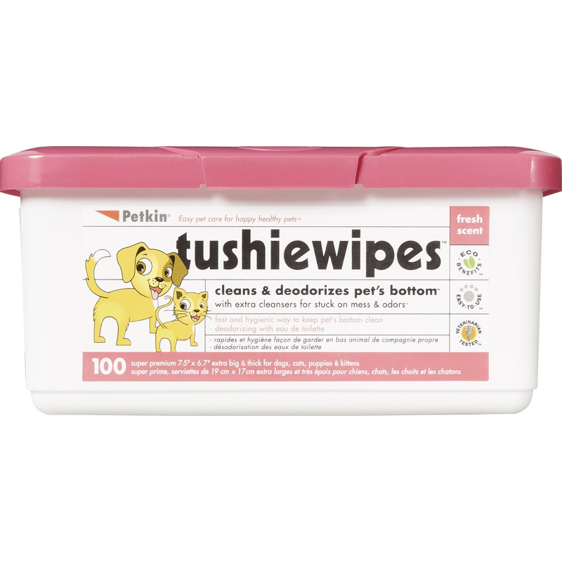 Petkin Dog & Cat Tushie Wipes, 100 count