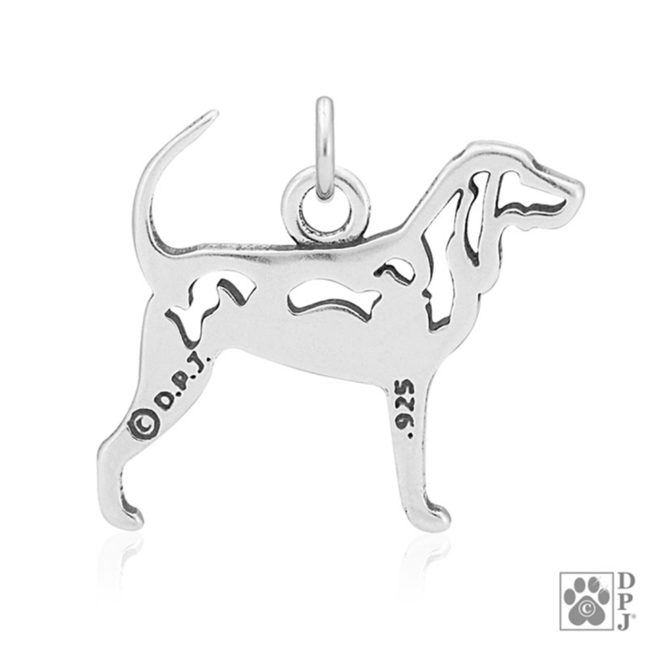 Sterling Silver Black & Tan Coonhound Pendant, Body w/Racoon