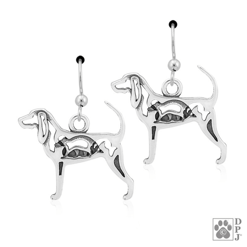 Black and Tan Coonhound Sterling Silver Earrings, w/Racoon in Body