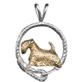 Solid 14K Gold Sealyham Terrier in Sterling Silver Leash Pendant