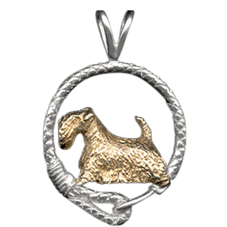 Solid 14K Gold Sealyham Terrier in Sterling Silver Leash Pendant