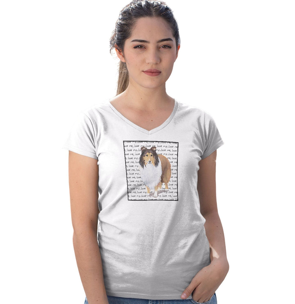 Shetland Sheepdog Love Text - Women's V-Neck T-Shirt