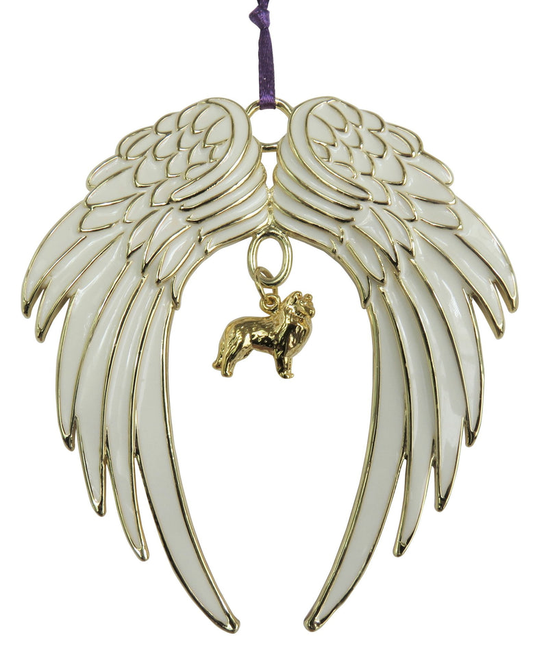 Shetland Sheepdog Gold Plated Holiday Angel Wing Ornament