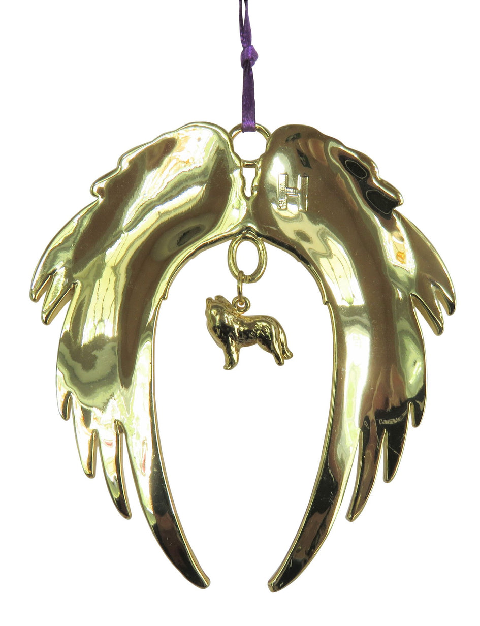 Shetland Sheepdog Gold Plated Holiday Angel Wing Ornament