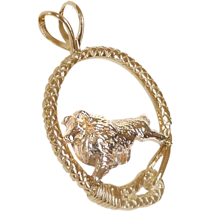 Solid 14K Gold Shetland Sheepdog Leash Pendant