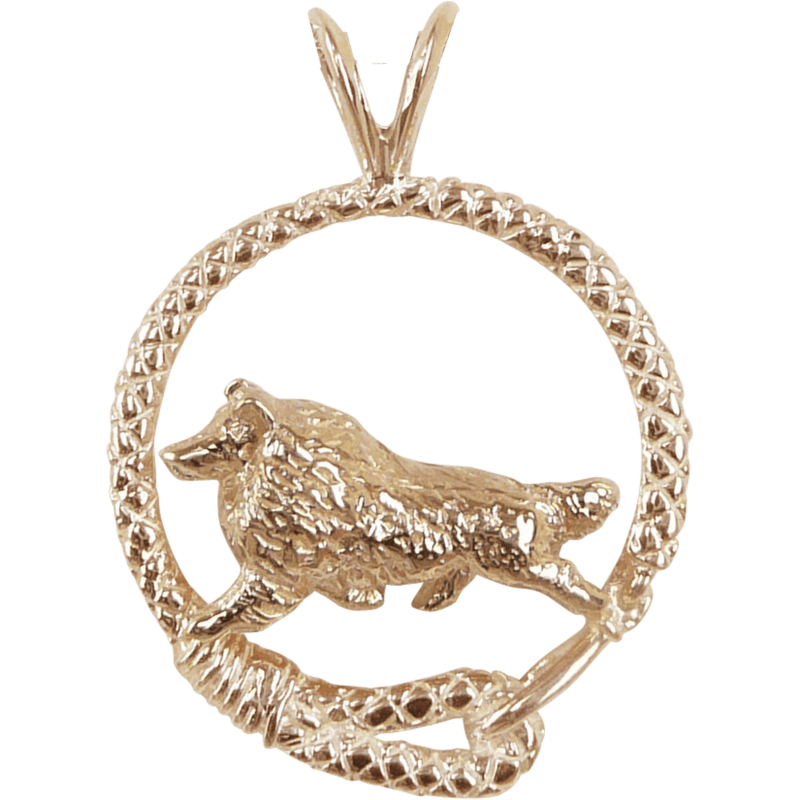 Solid 14K Gold Shetland Sheepdog Leash Pendant