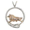 Solid 14K Gold Shetland Sheepdog in Sterling Silver Leash Pendant