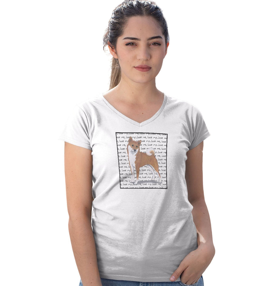 Shiba Inu Love Text - Women's V-Neck T-Shirt