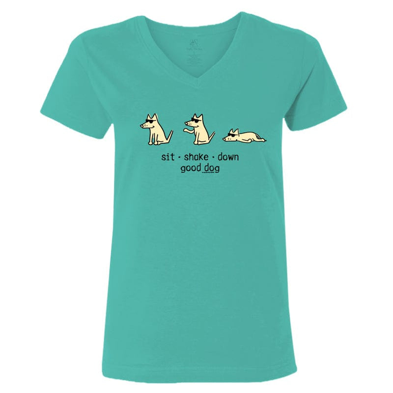 Sit, Shake, Down, Good Dog - Ladies T-Shirt V-Neck
