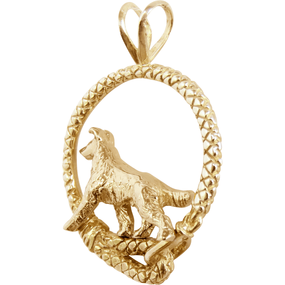 Solid 14K Gold Smooth Coat Collie Leash Pendant