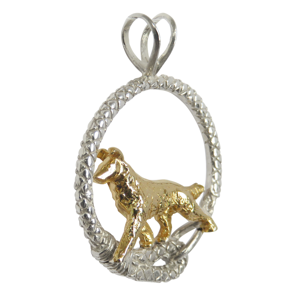 Solid 14K Gold Smooth Coat Collie in Sterling Silver Leash Pendant