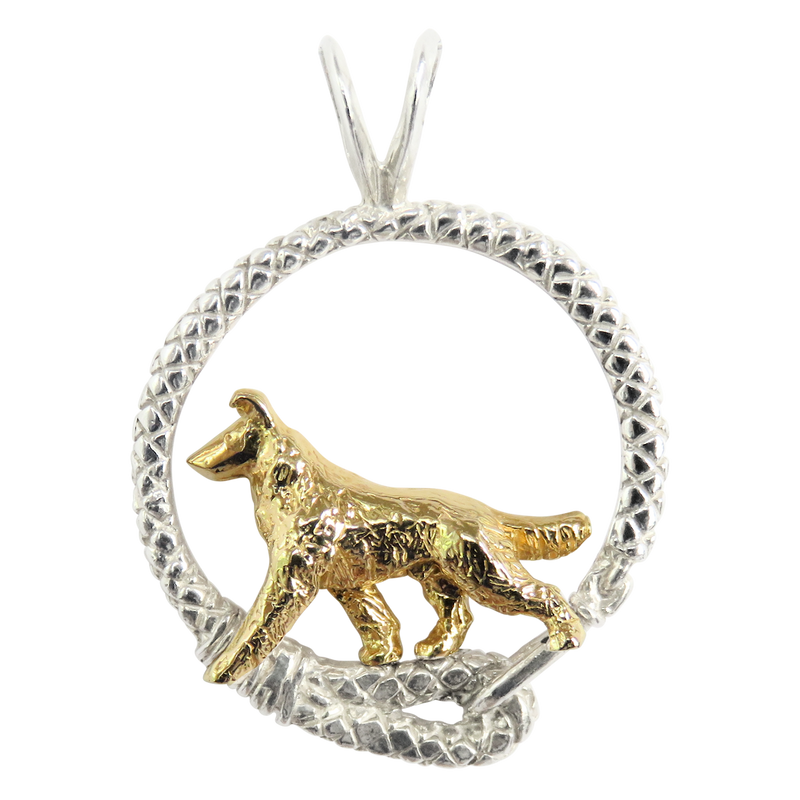 Smooth Coat Collie in Solid 14K Gold and Sterling Silver Leash Pendant