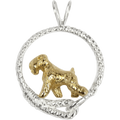 Solid 14K Gold Soft Coated Wheaten Terrier in Sterling Silver Leash Pendant
