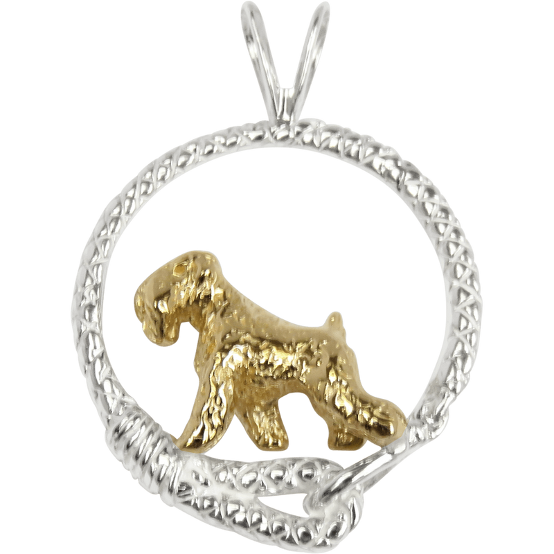 Solid 14K Gold Soft Coated Wheaten Terrier in Sterling Silver Leash Pendant