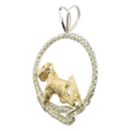 Solid 14K Gold Soft Coated Wheaten Terrier in Sterling Silver Leash Pendant
