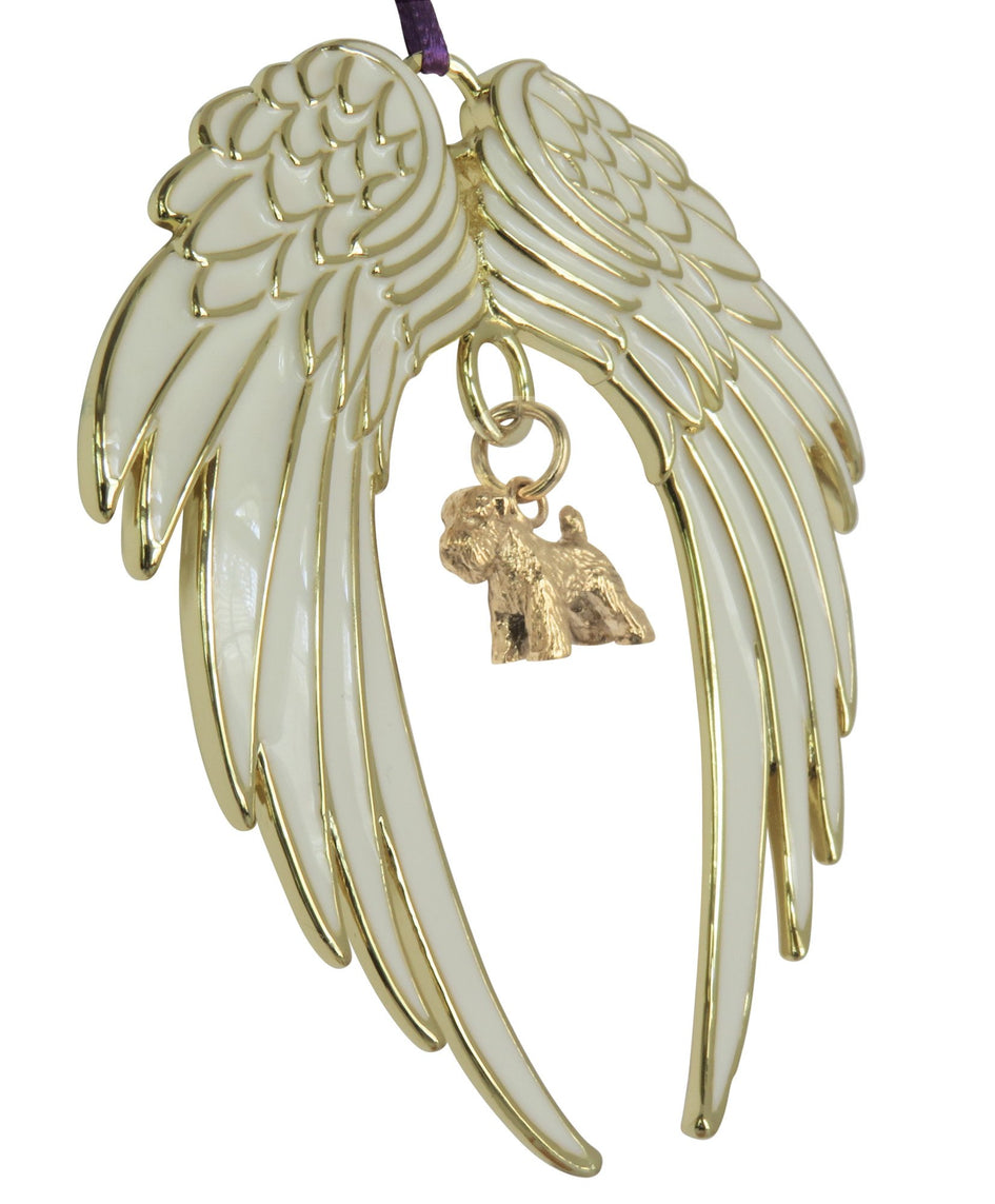Soft Coated Wheaten Terrier Gold Plated Holiday Angel Wing Ornament