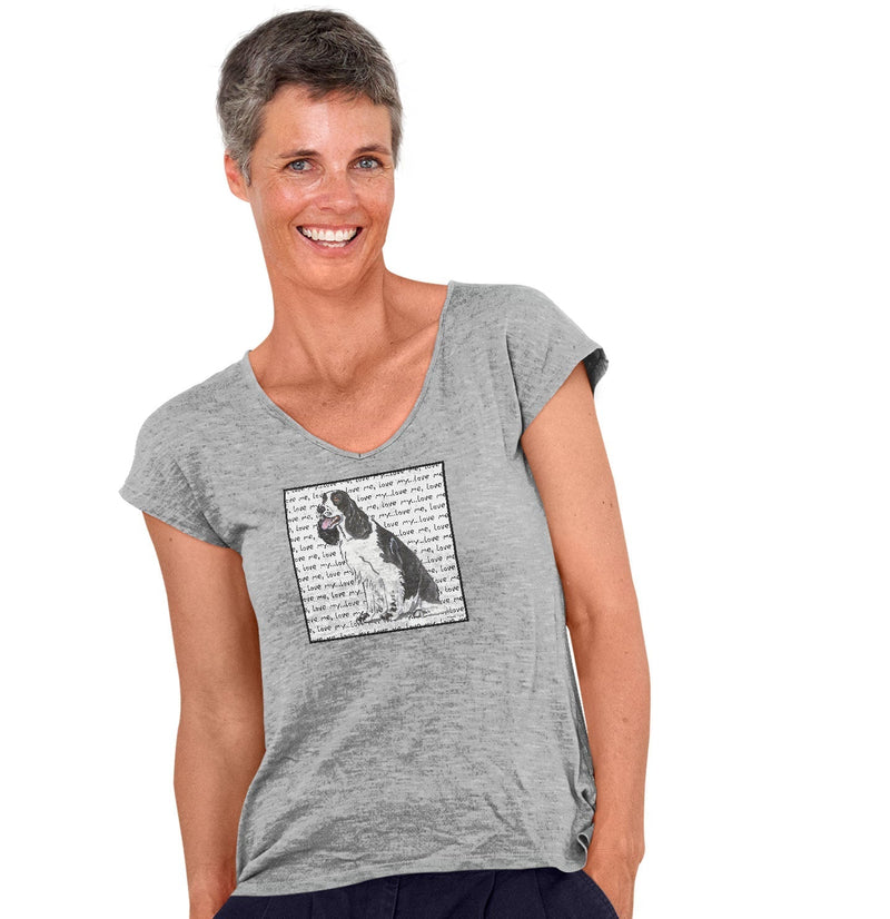 Black and White Springer Love Text - Women's V-Neck T-Shirt