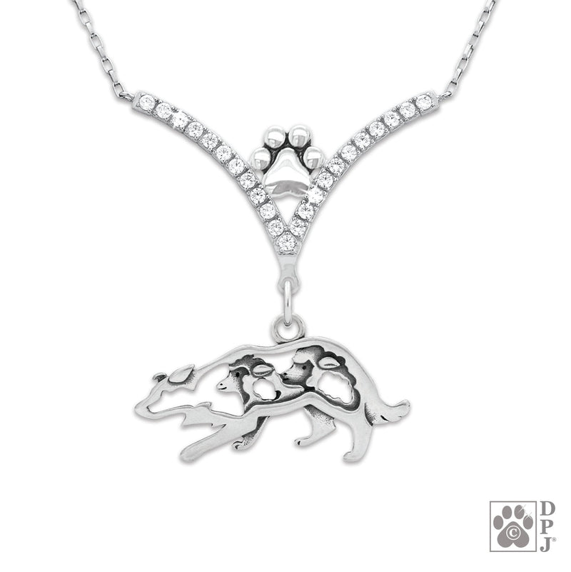 Border Collie Crouch w/Sheep VIP  CZ Necklace, Body