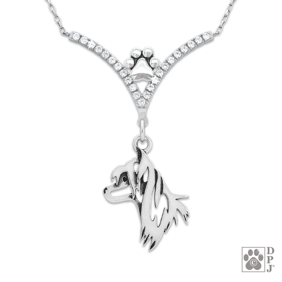 Chinese Crested VIP  CZ Necklace, Head