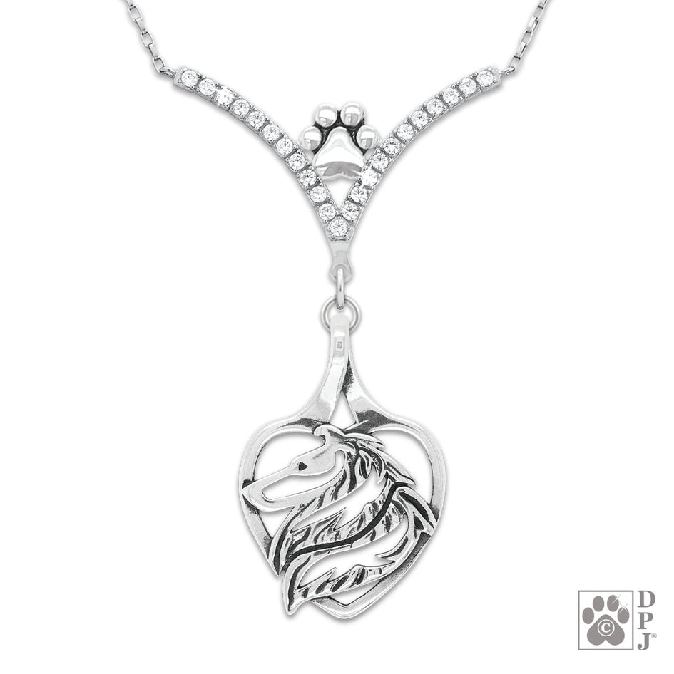 Collie In Heart  VIP CZ Necklace, Head