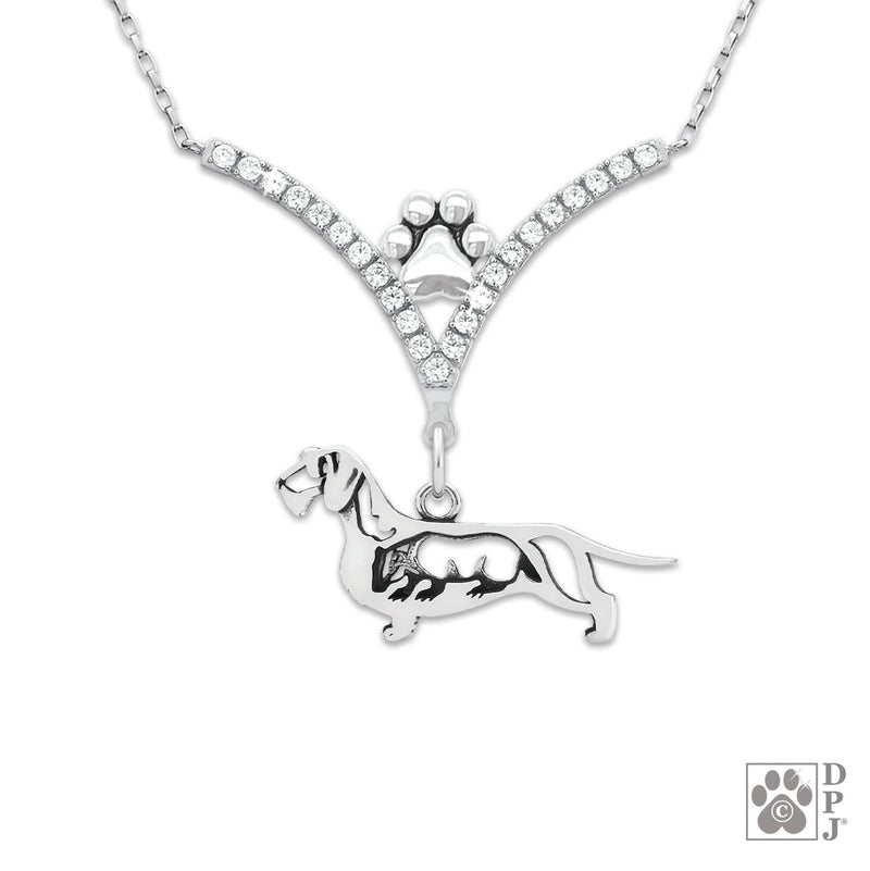 Dachshund Wirehaired w/Badger VIP  CZ Necklace, Body