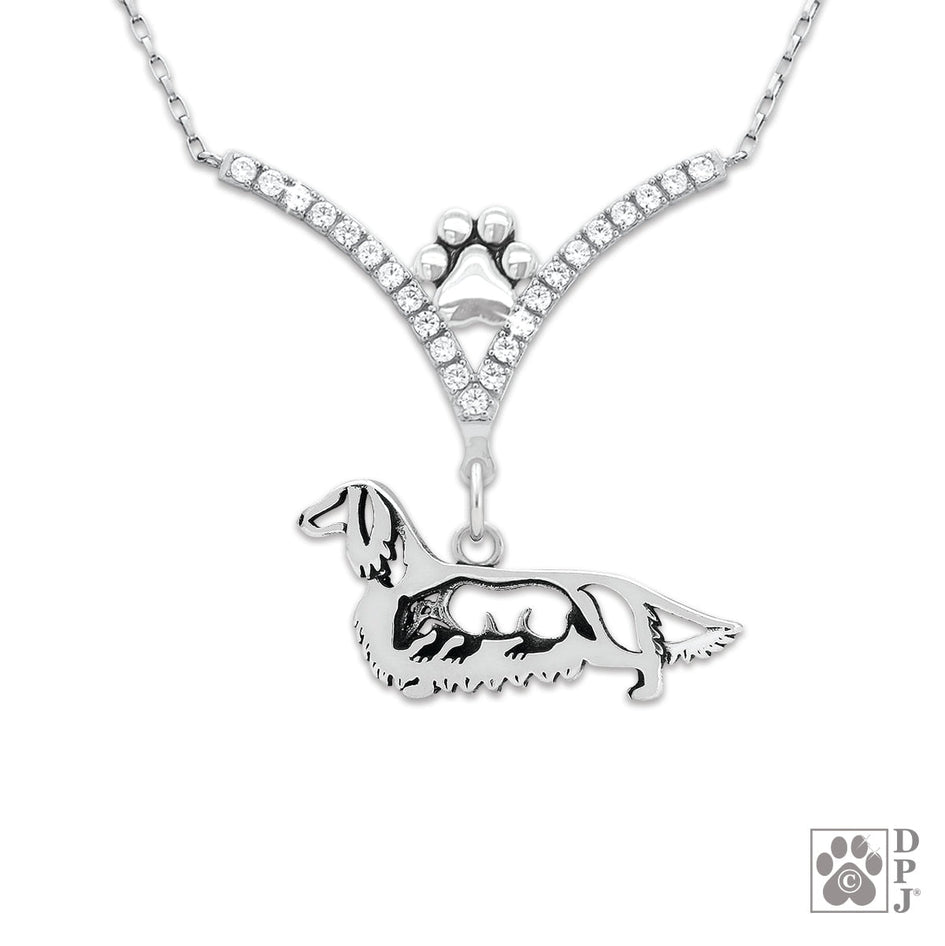 VIP Dachshund Longhaired w/Badger CZ Necklace, Body