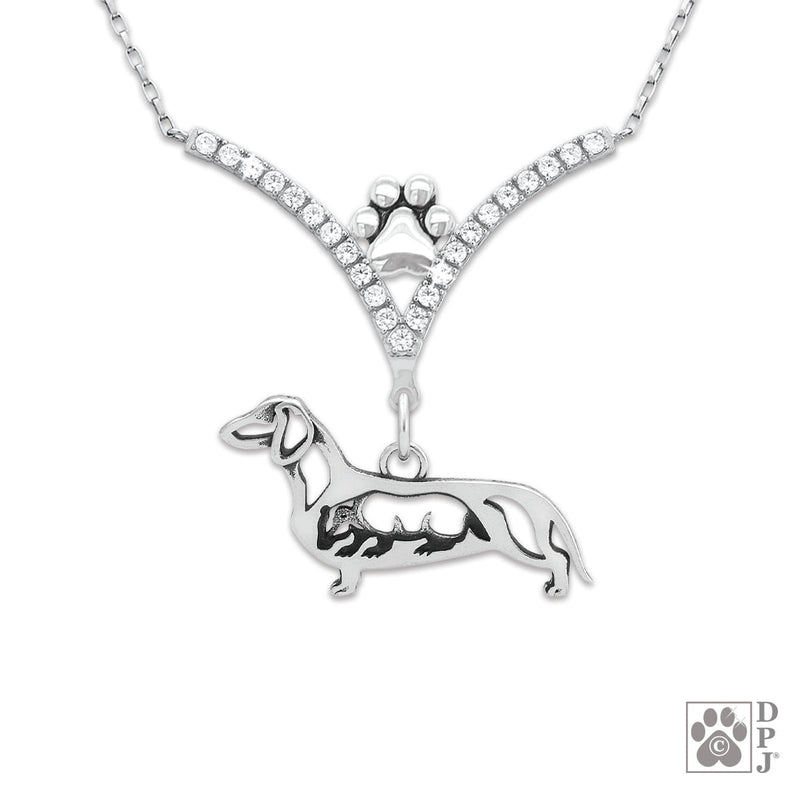 Dachshund Smooth Coat w/Badger VIP  CZ Necklace, Body