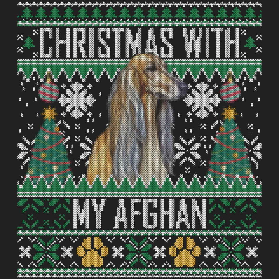 Ugly Sweater Christmas with My Afghan Hound - Women's V-Neck Long Sleeve T-Shirt