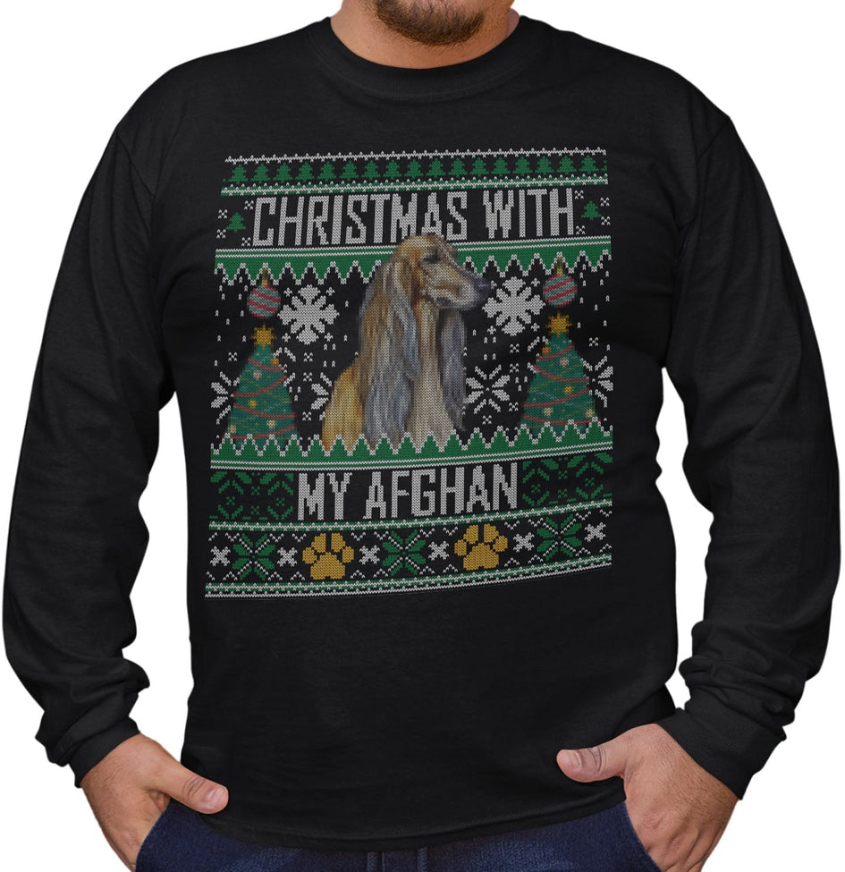 Ugly Sweater Christmas with My Afghan Hound - Adult Unisex Long Sleeve T-Shirt