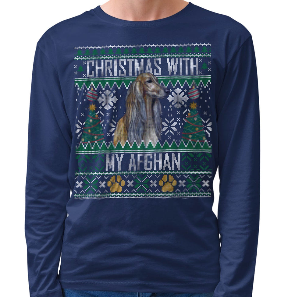 Ugly Sweater Christmas with My Afghan Hound - Adult Unisex Long Sleeve T-Shirt