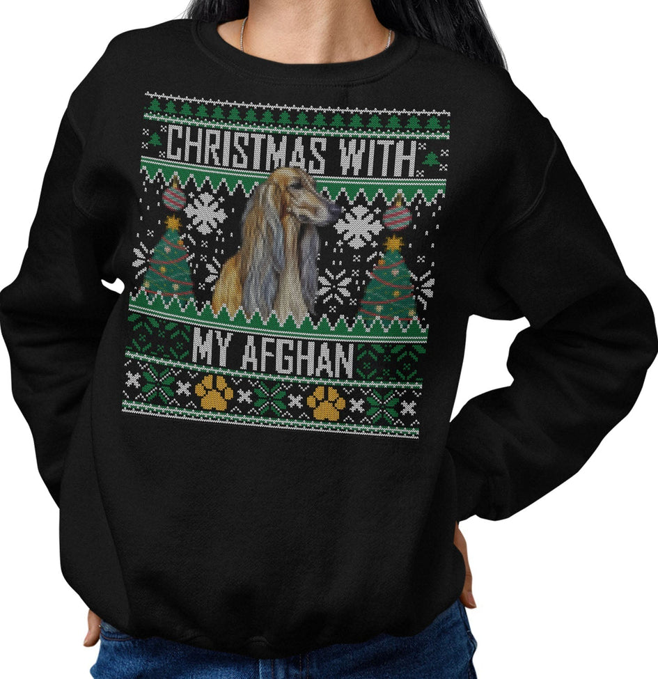 Ugly Sweater Christmas with My Afghan Hound - Adult Unisex Crewneck Sweatshirt
