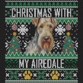 Ugly Sweater Christmas with My Airedale Terrier - Women's V-Neck Long Sleeve T-Shirt