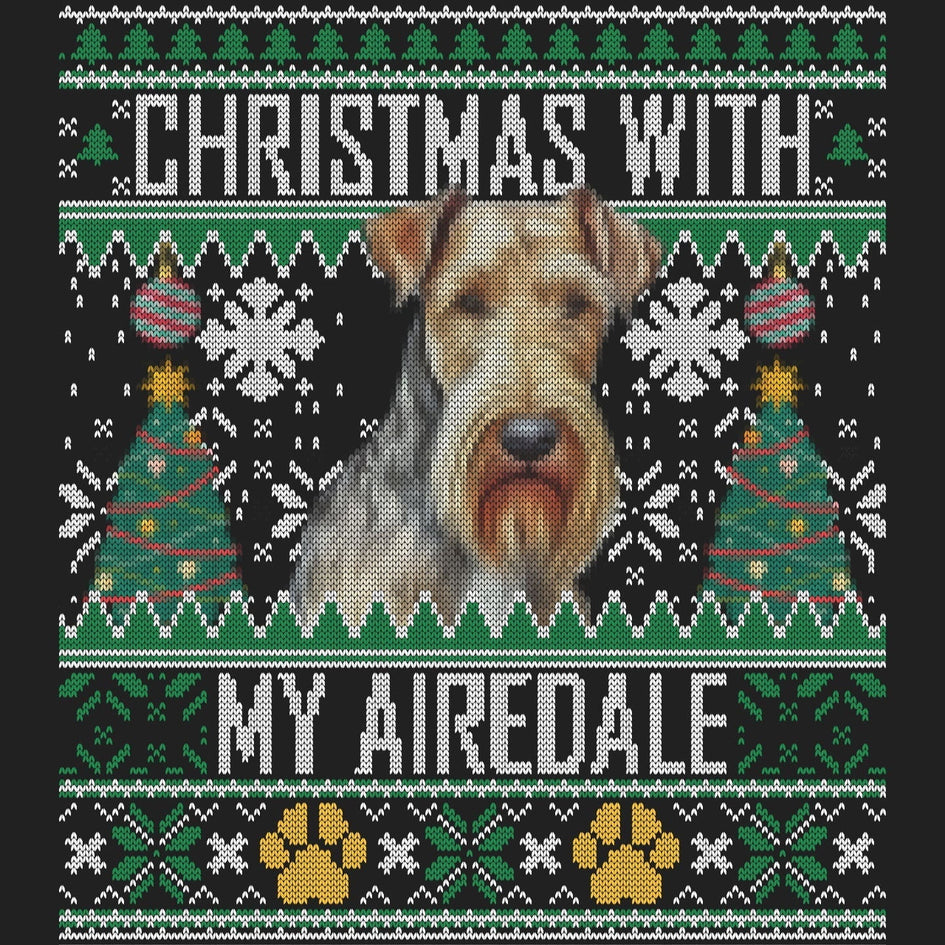 Ugly Sweater Christmas with My Airedale Terrier - Women's V-Neck Long Sleeve T-Shirt