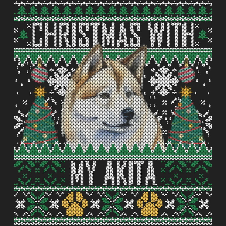 Ugly Sweater Christmas with My Akita - Women's V-Neck Long Sleeve T-Shirt