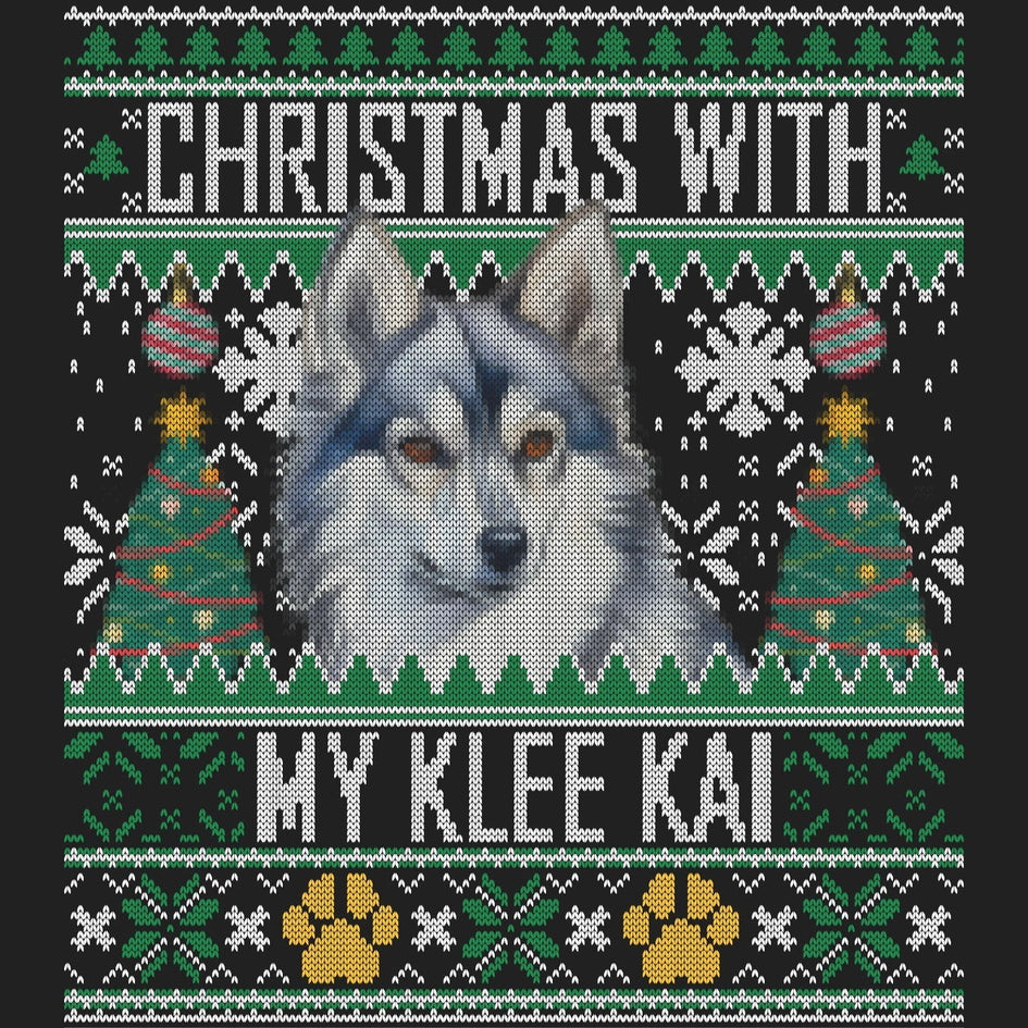 Ugly Sweater Christmas with My Alaskan Klee Kai - Women's V-Neck Long Sleeve T-Shirt