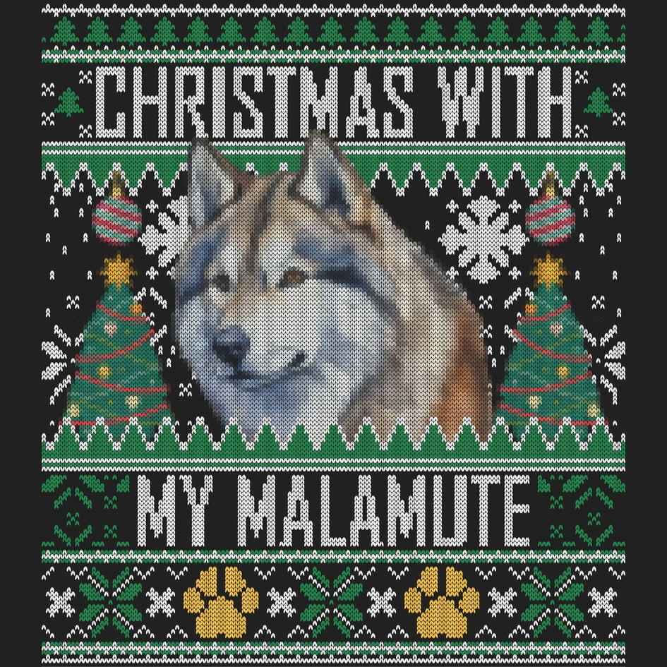 Ugly Sweater Christmas with My Alaskan Malamute - Women's V-Neck Long Sleeve T-Shirt