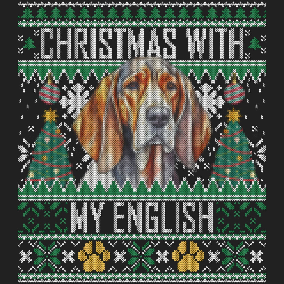 Ugly Sweater Christmas with My American English Coonhound - Women's V-Neck Long Sleeve T-Shirt