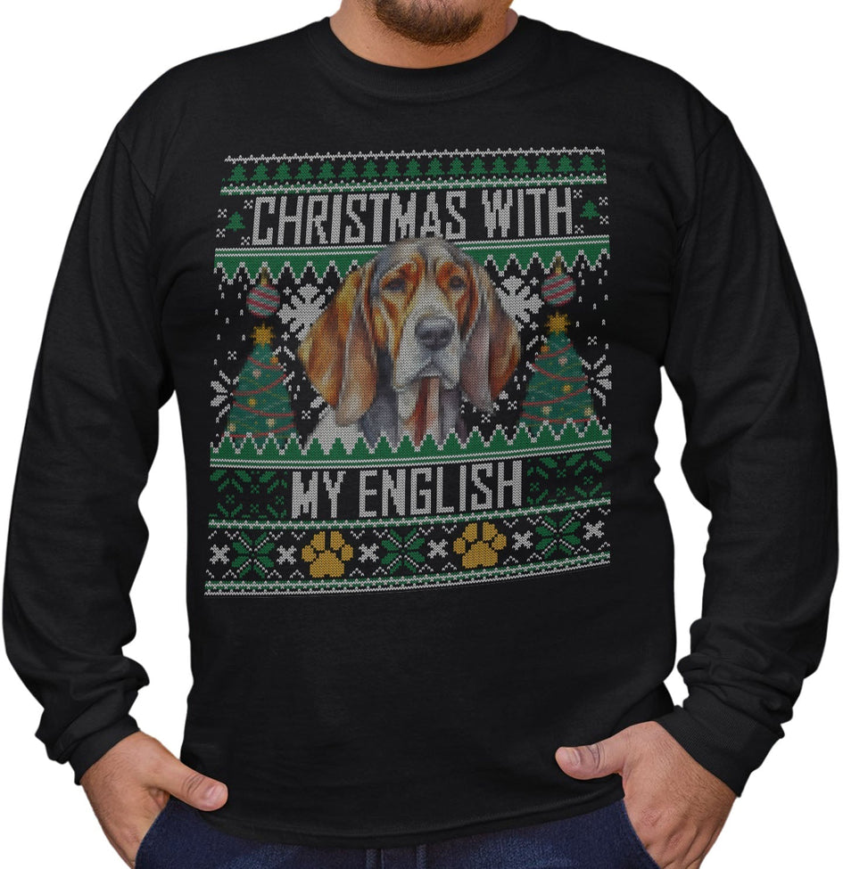 Ugly Sweater Christmas with My American English Coonhound - Adult Unisex Long Sleeve T-Shirt