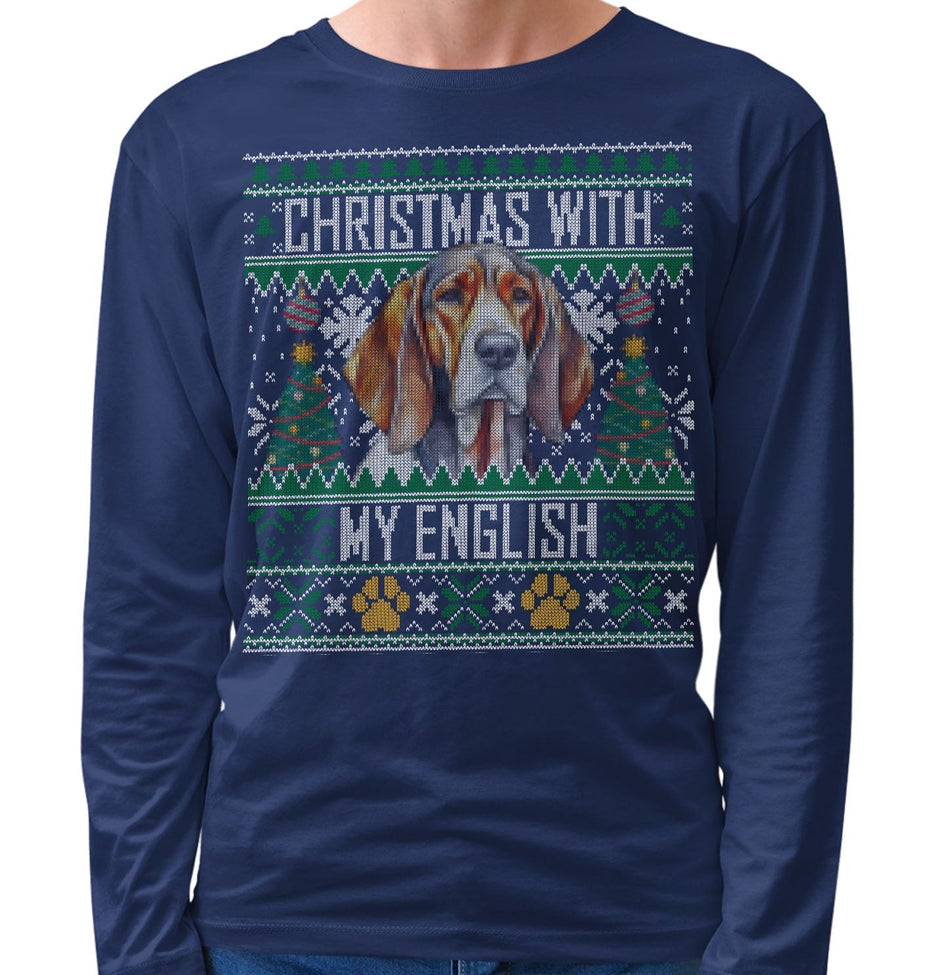 Ugly Sweater Christmas with My American English Coonhound - Adult Unisex Long Sleeve T-Shirt