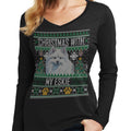 Ugly Christmas Sweater with My American Eskimo Dog - Women's V-Neck Long Sleeve T-Shirt
