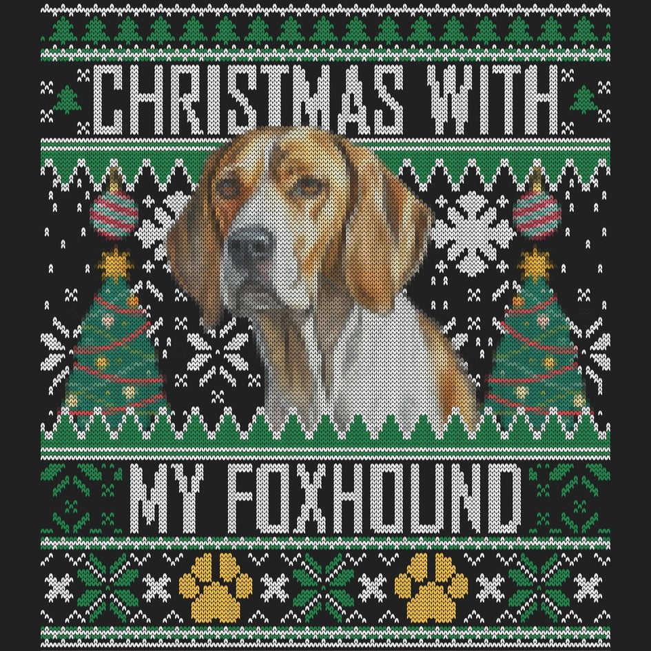 Ugly Sweater Christmas with My American Foxhound - Women's V-Neck Long Sleeve T-Shirt