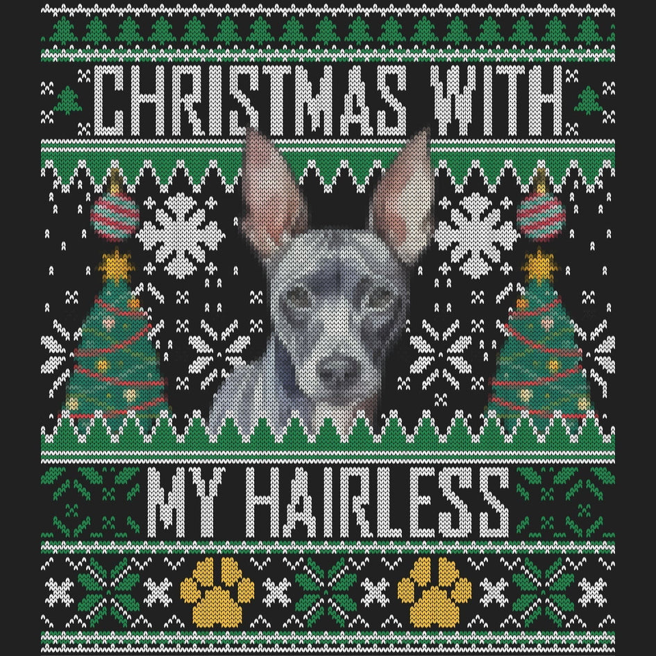 Ugly Sweater Christmas with My American Hairless Terrier - Women's V-Neck Long Sleeve T-Shirt