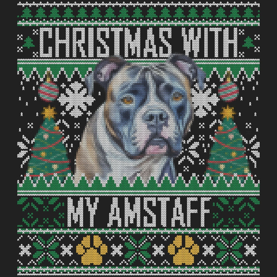 Ugly Sweater Christmas with My American Staffordshire Terrier - Women's V-Neck Long Sleeve T-Shirt