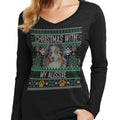 Ugly Christmas Sweater with My Australian Shepherd - Women's V-Neck Long Sleeve T-Shirt