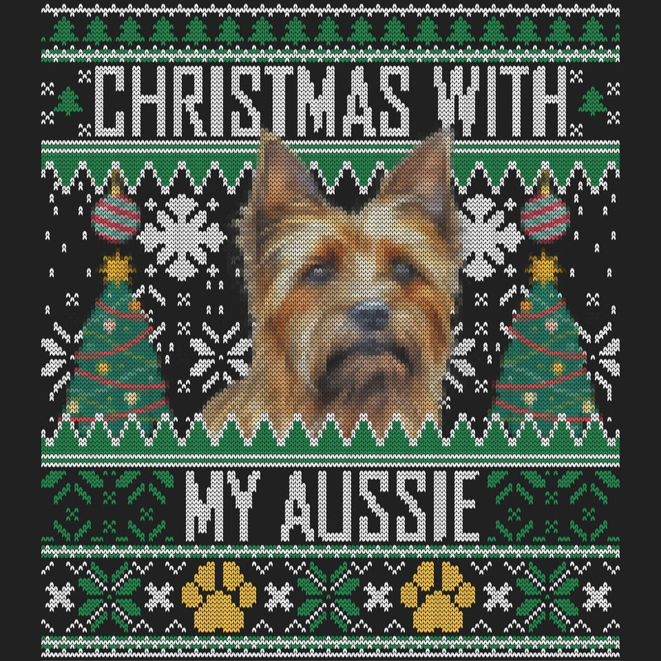 Ugly Sweater Christmas with My Australian Terrier - Women's V-Neck Long Sleeve T-Shirt